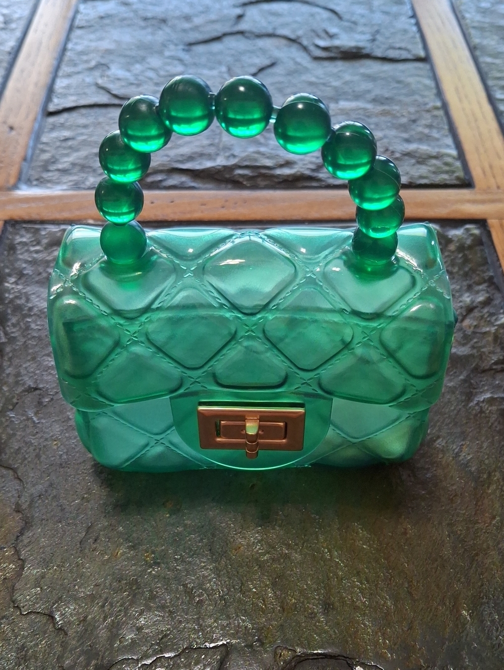 Kelly Green Jelly Bead-Handle Mini Bag